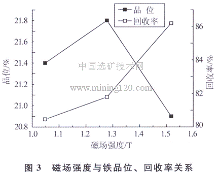 磁場強(qiáng)度與鐵品位、回收率關(guān)系